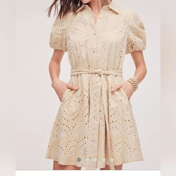 NWT Sam Edelman Embroidered Eyelet Lace Mini Dress Puff Sleeve Size 16 READ! - Picture 1 of 13